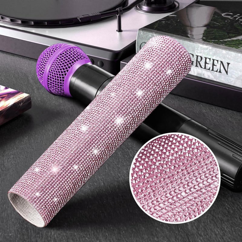 Facmogu Mic Not Include Glitter Microphone Handle Cover, Rhinestone Wireless Handle Microphone Sleeve Cover, Bling Sparkle Mic Decorative Sleeve, Handle Body Covers for Universal Microphone -Pink - Image 2